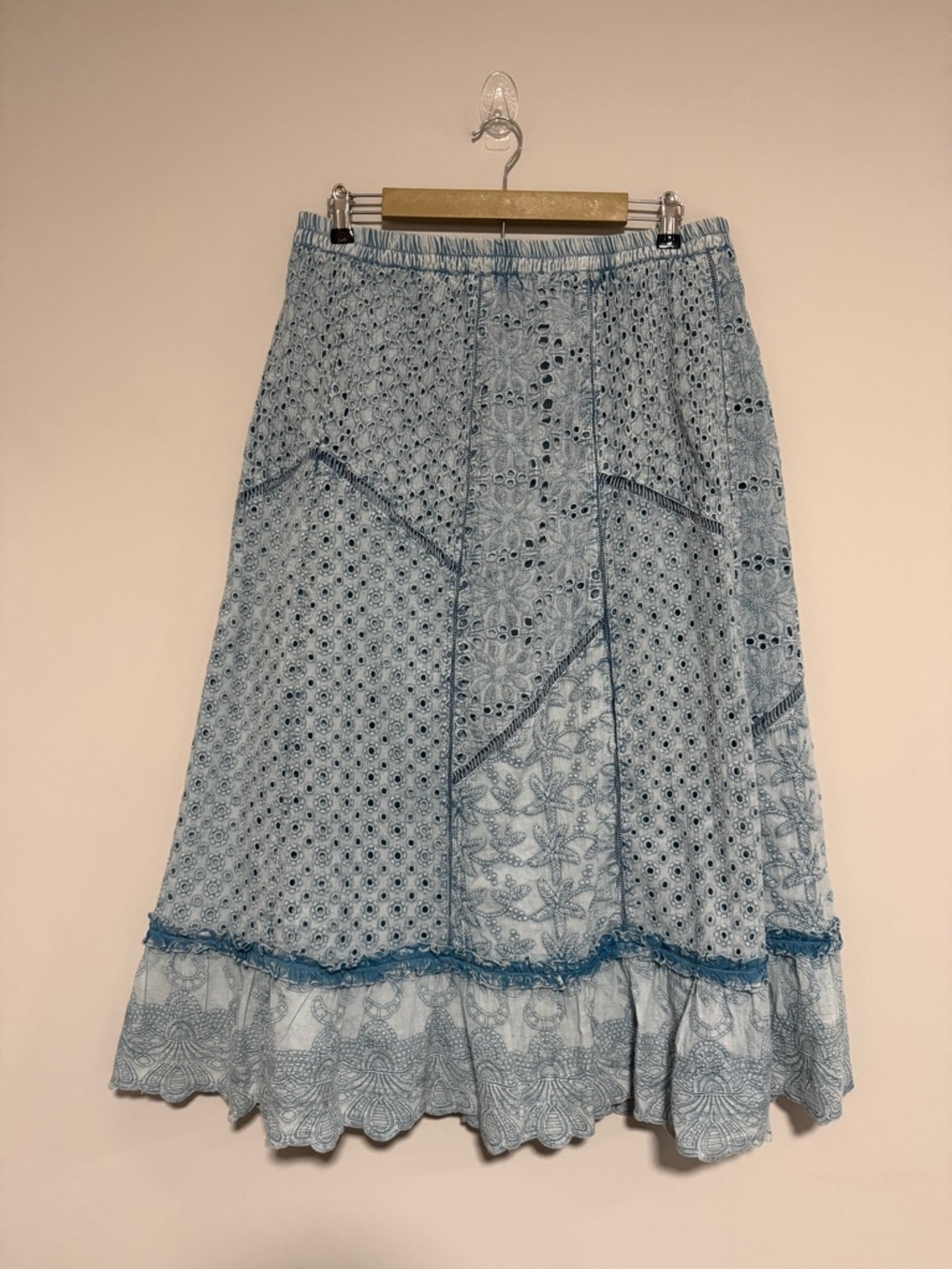 Soft Surroundings Porfiria Blue Eyelet Embellished Midi Skirt XL Petite NWT